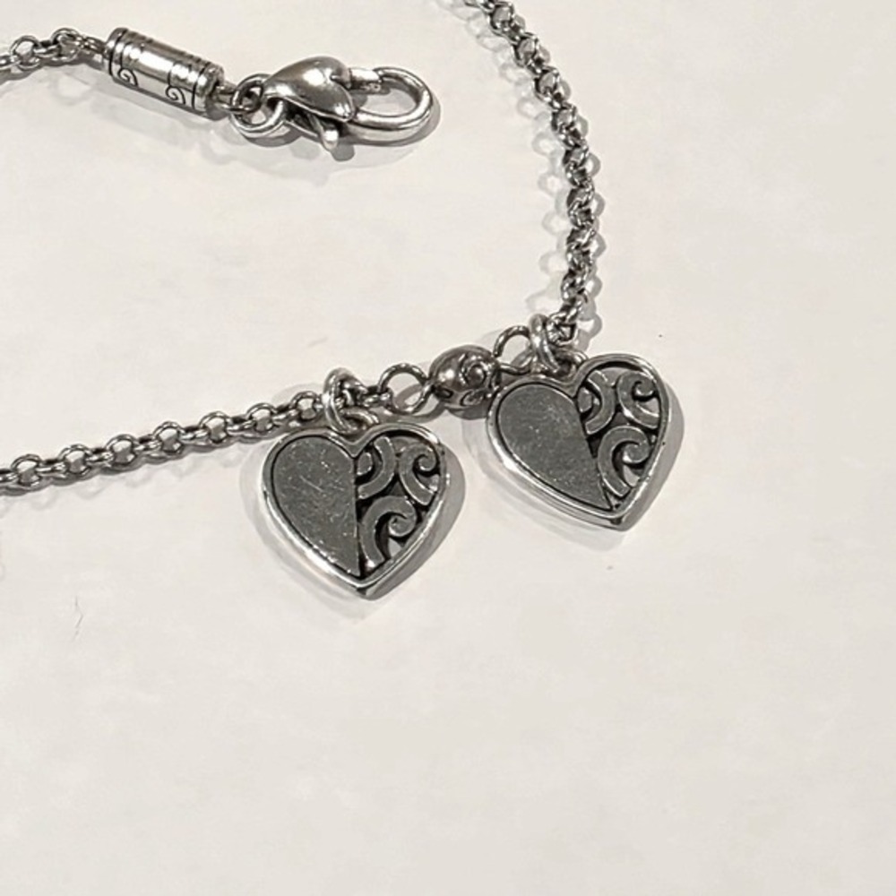 Brighton Scrolled‎ Filigree Silver Plated Heart Charm Bracelet Anklet